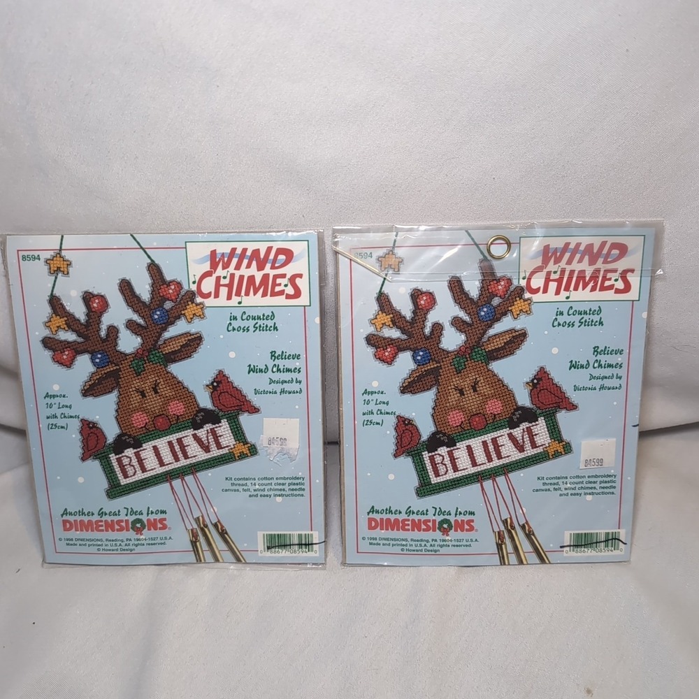 2x NEW Dimensions 1998 Christmas Wind Chimes Stitch Kit #8594